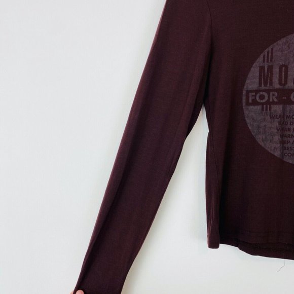 Moschino Jeans Y2K 00's Dark Brown Graphic Long Sleeve Cropped T Shirt UK S - Picture 2 of 7